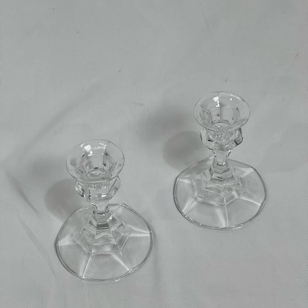 Vintage Clear Glass Candlestick Holders Libby Glass Company model 2245
